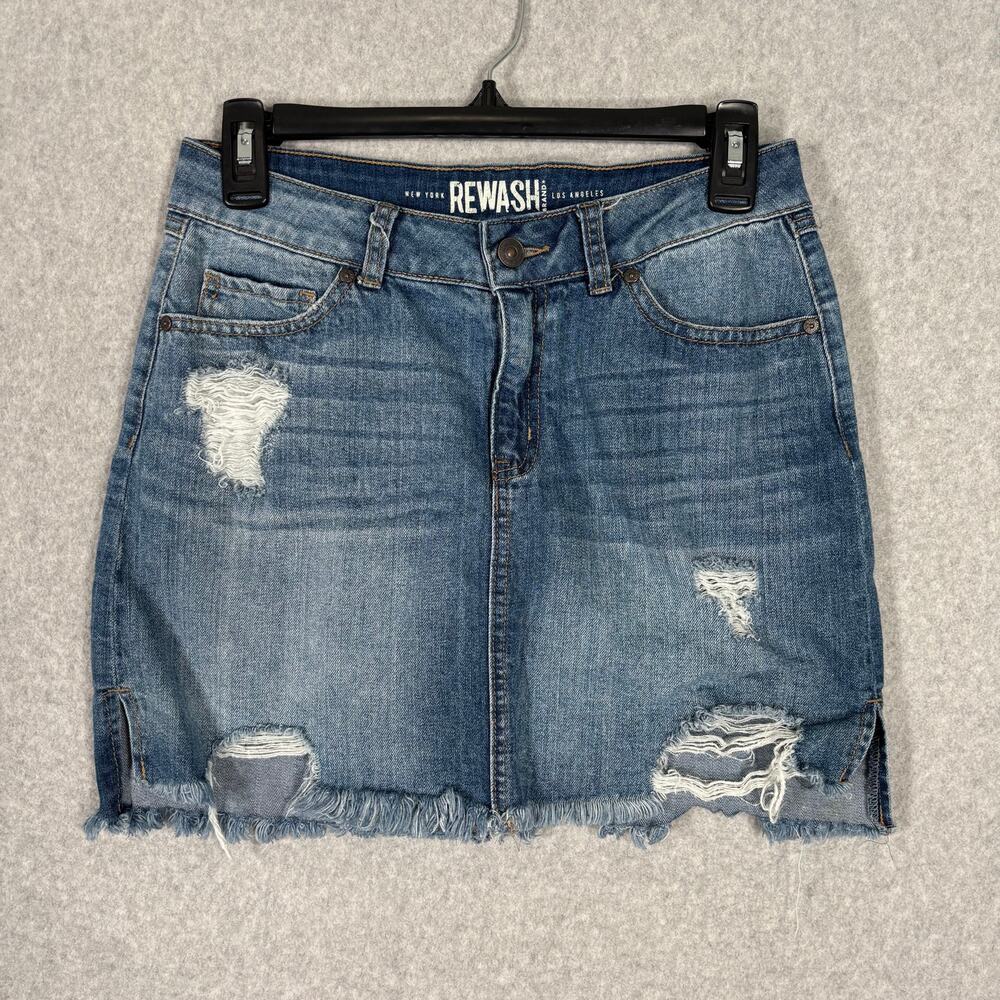 Rewash Jean Skirt 5 Mini Distressed Raw Frayed Stretch Vintage Reunion 90s Y2K